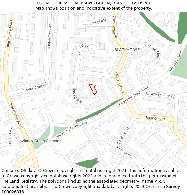 31, EMET GROVE, EMERSONS GREEN, BRISTOL, BS16 7EH: Location map and indicative extent of plot