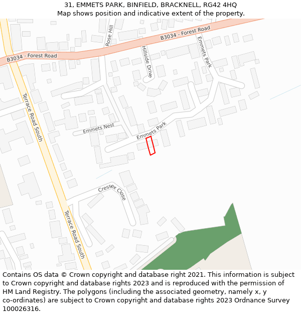 31, EMMETS PARK, BINFIELD, BRACKNELL, RG42 4HQ: Location map and indicative extent of plot