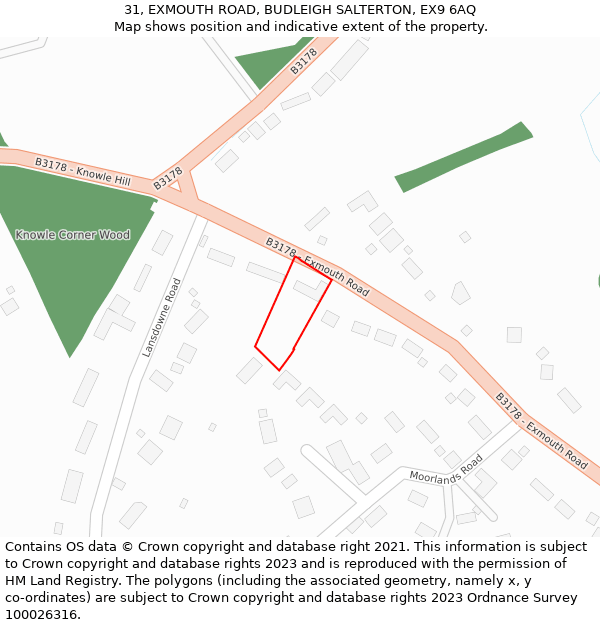 31, EXMOUTH ROAD, BUDLEIGH SALTERTON, EX9 6AQ: Location map and indicative extent of plot