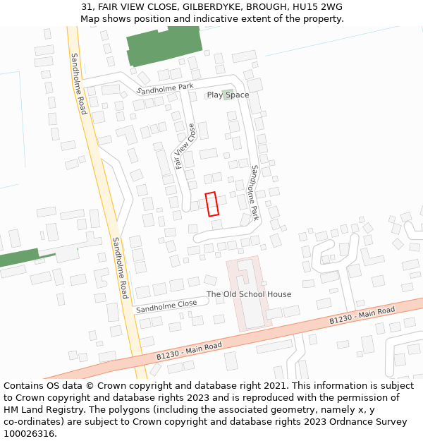 31, FAIR VIEW CLOSE, GILBERDYKE, BROUGH, HU15 2WG: Location map and indicative extent of plot