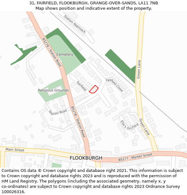 31, FAIRFIELD, FLOOKBURGH, GRANGE-OVER-SANDS, LA11 7NB: Location map and indicative extent of plot