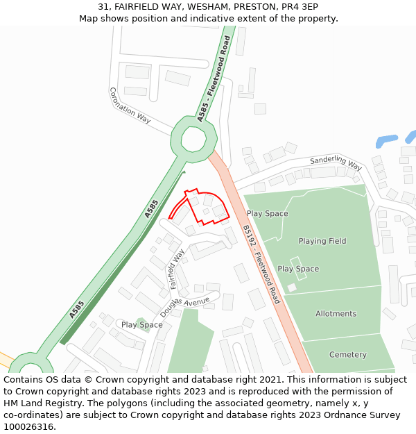 31, FAIRFIELD WAY, WESHAM, PRESTON, PR4 3EP: Location map and indicative extent of plot