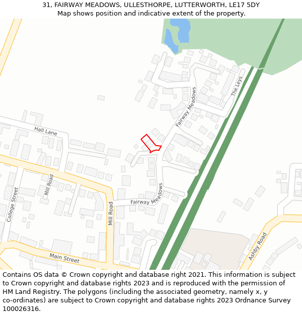 31, FAIRWAY MEADOWS, ULLESTHORPE, LUTTERWORTH, LE17 5DY: Location map and indicative extent of plot