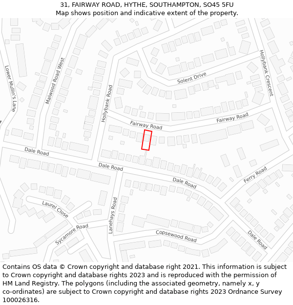 31, FAIRWAY ROAD, HYTHE, SOUTHAMPTON, SO45 5FU: Location map and indicative extent of plot