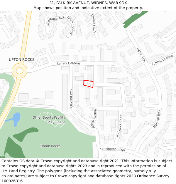 31, FALKIRK AVENUE, WIDNES, WA8 9DX: Location map and indicative extent of plot