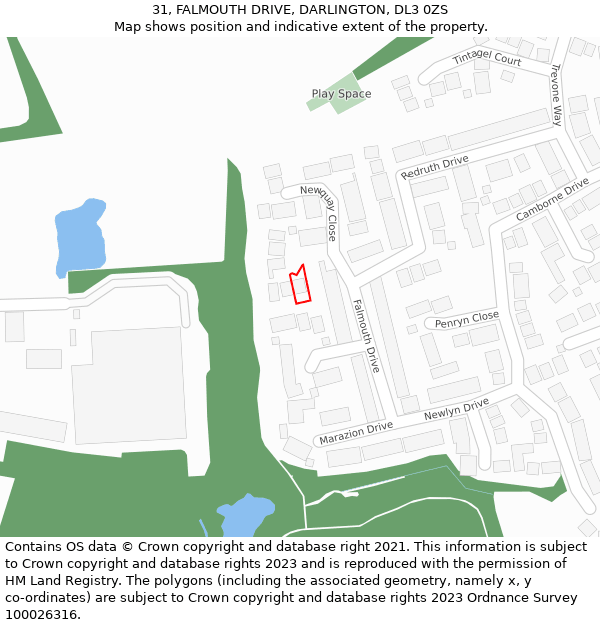 31, FALMOUTH DRIVE, DARLINGTON, DL3 0ZS: Location map and indicative extent of plot