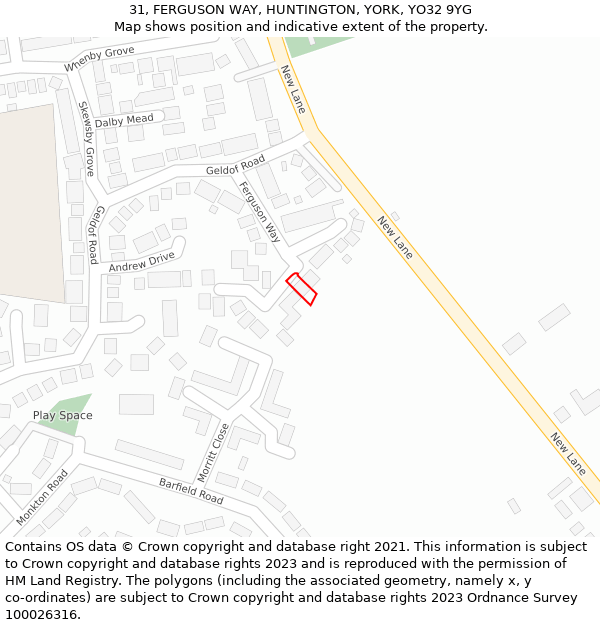 31, FERGUSON WAY, HUNTINGTON, YORK, YO32 9YG: Location map and indicative extent of plot