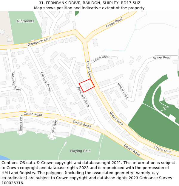 31, FERNBANK DRIVE, BAILDON, SHIPLEY, BD17 5HZ: Location map and indicative extent of plot