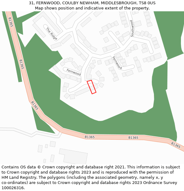 31, FERNWOOD, COULBY NEWHAM, MIDDLESBROUGH, TS8 0US: Location map and indicative extent of plot