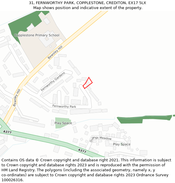 31, FERNWORTHY PARK, COPPLESTONE, CREDITON, EX17 5LX: Location map and indicative extent of plot