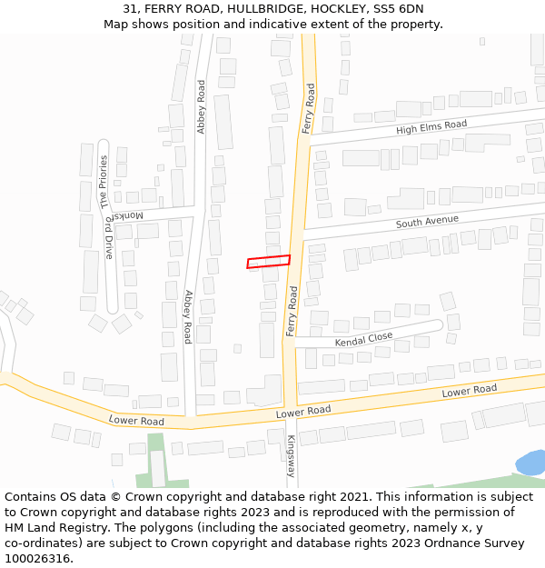 31, FERRY ROAD, HULLBRIDGE, HOCKLEY, SS5 6DN: Location map and indicative extent of plot
