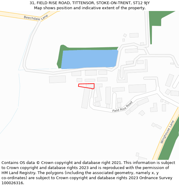 31, FIELD RISE ROAD, TITTENSOR, STOKE-ON-TRENT, ST12 9JY: Location map and indicative extent of plot