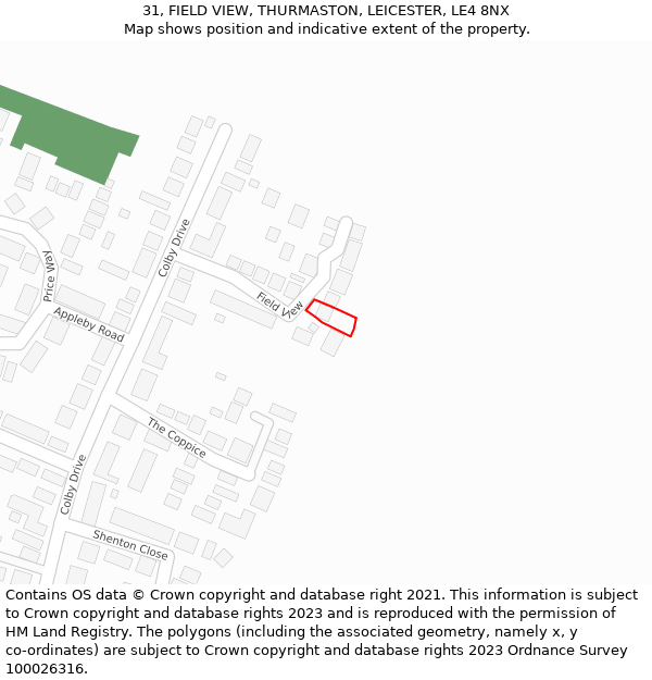 31, FIELD VIEW, THURMASTON, LEICESTER, LE4 8NX: Location map and indicative extent of plot