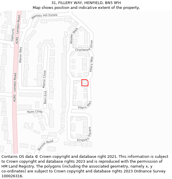 31, FILLERY WAY, HENFIELD, BN5 9FH: Location map and indicative extent of plot