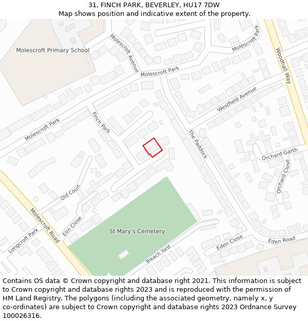 31, FINCH PARK, BEVERLEY, HU17 7DW: Location map and indicative extent of plot