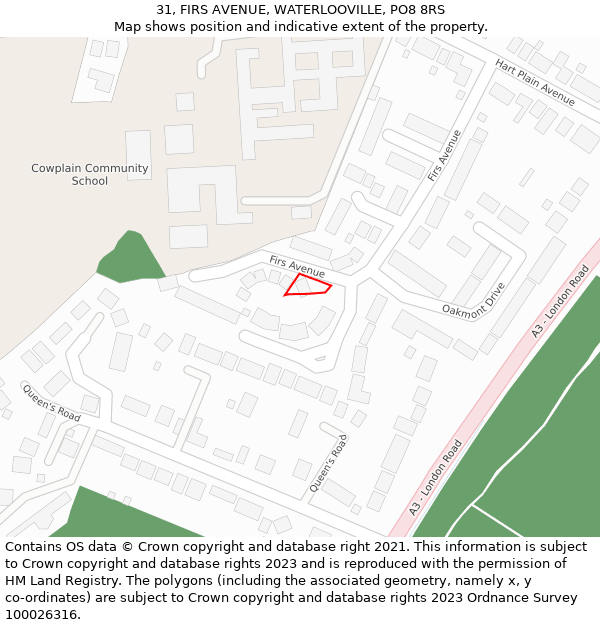 31, FIRS AVENUE, WATERLOOVILLE, PO8 8RS: Location map and indicative extent of plot