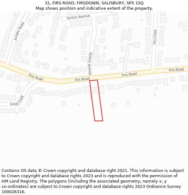 31, FIRS ROAD, FIRSDOWN, SALISBURY, SP5 1SQ: Location map and indicative extent of plot