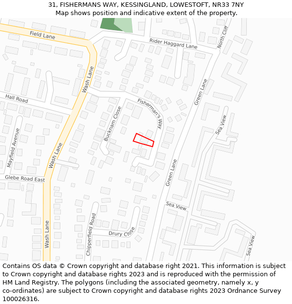 31, FISHERMANS WAY, KESSINGLAND, LOWESTOFT, NR33 7NY: Location map and indicative extent of plot