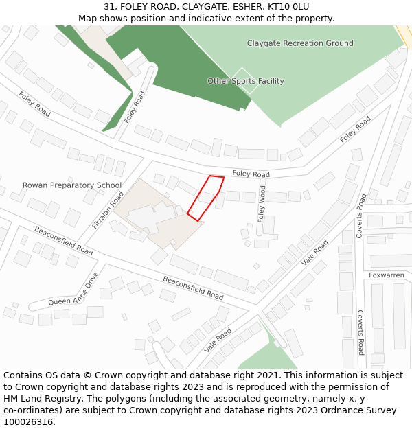 31, FOLEY ROAD, CLAYGATE, ESHER, KT10 0LU: Location map and indicative extent of plot