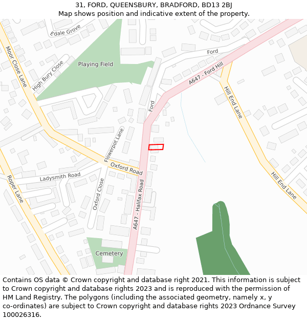 31, FORD, QUEENSBURY, BRADFORD, BD13 2BJ: Location map and indicative extent of plot