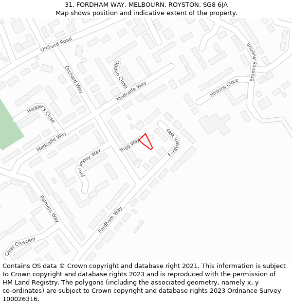 31, FORDHAM WAY, MELBOURN, ROYSTON, SG8 6JA: Location map and indicative extent of plot