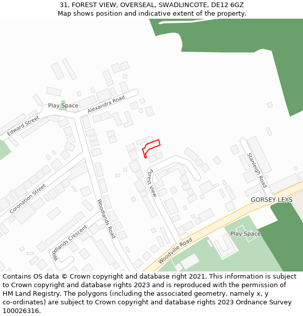 31, FOREST VIEW, OVERSEAL, SWADLINCOTE, DE12 6GZ: Location map and indicative extent of plot