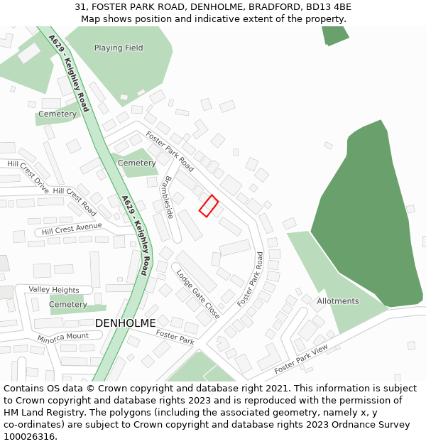 31, FOSTER PARK ROAD, DENHOLME, BRADFORD, BD13 4BE: Location map and indicative extent of plot