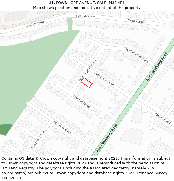 31, FOWNHOPE AVENUE, SALE, M33 4RH: Location map and indicative extent of plot