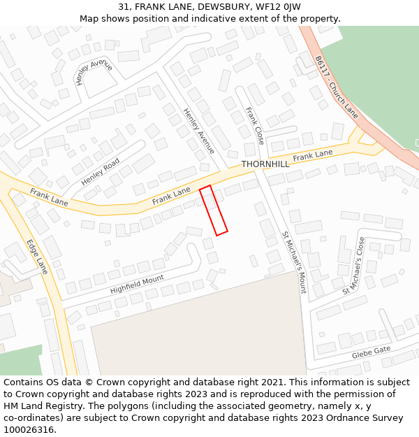 31, FRANK LANE, DEWSBURY, WF12 0JW: Location map and indicative extent of plot