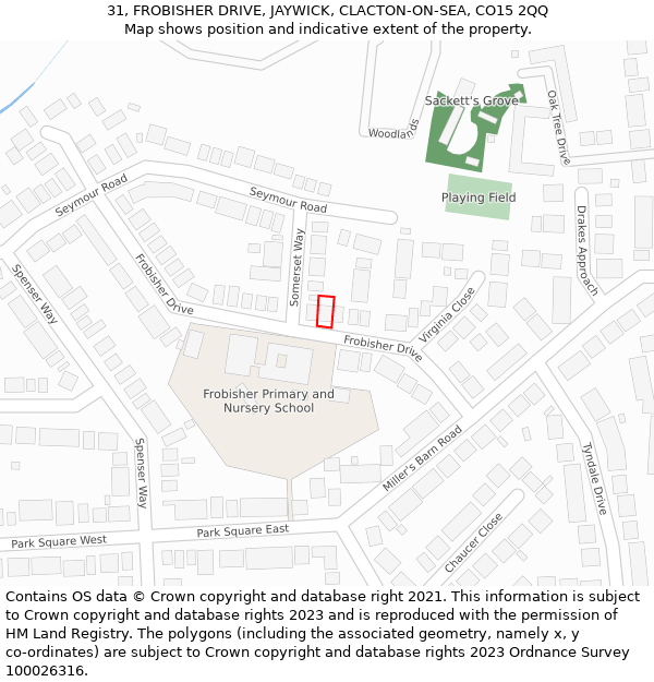 31, FROBISHER DRIVE, JAYWICK, CLACTON-ON-SEA, CO15 2QQ: Location map and indicative extent of plot