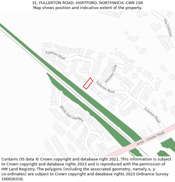 31, FULLERTON ROAD, HARTFORD, NORTHWICH, CW8 1SR: Location map and indicative extent of plot