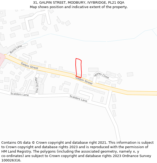 31, GALPIN STREET, MODBURY, IVYBRIDGE, PL21 0QA: Location map and indicative extent of plot