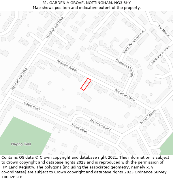 31, GARDENIA GROVE, NOTTINGHAM, NG3 6HY: Location map and indicative extent of plot