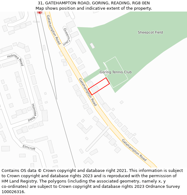 31, GATEHAMPTON ROAD, GORING, READING, RG8 0EN: Location map and indicative extent of plot