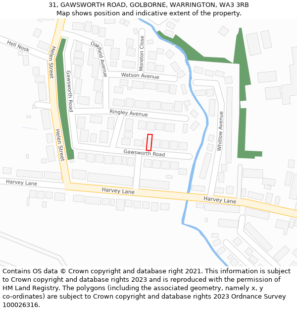 31, GAWSWORTH ROAD, GOLBORNE, WARRINGTON, WA3 3RB: Location map and indicative extent of plot