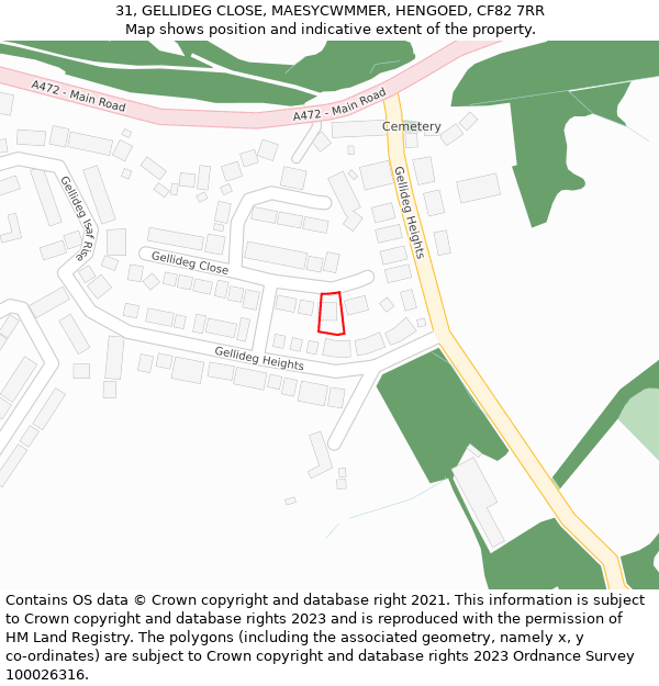 31, GELLIDEG CLOSE, MAESYCWMMER, HENGOED, CF82 7RR: Location map and indicative extent of plot