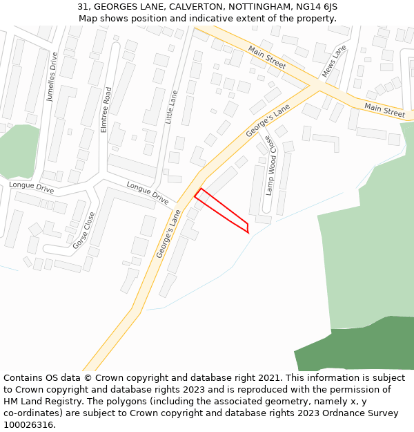 31, GEORGES LANE, CALVERTON, NOTTINGHAM, NG14 6JS: Location map and indicative extent of plot