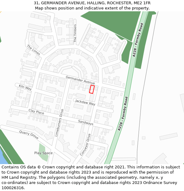 31, GERMANDER AVENUE, HALLING, ROCHESTER, ME2 1FR: Location map and indicative extent of plot