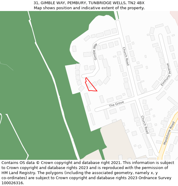 31, GIMBLE WAY, PEMBURY, TUNBRIDGE WELLS, TN2 4BX: Location map and indicative extent of plot