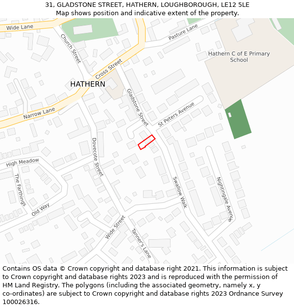 31, GLADSTONE STREET, HATHERN, LOUGHBOROUGH, LE12 5LE: Location map and indicative extent of plot