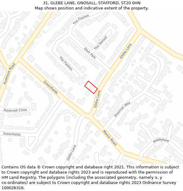 31, GLEBE LANE, GNOSALL, STAFFORD, ST20 0HN: Location map and indicative extent of plot