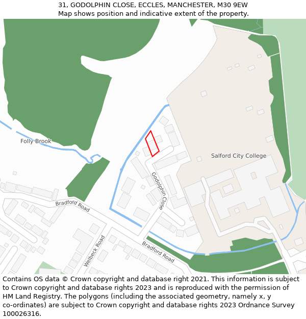 31, GODOLPHIN CLOSE, ECCLES, MANCHESTER, M30 9EW: Location map and indicative extent of plot