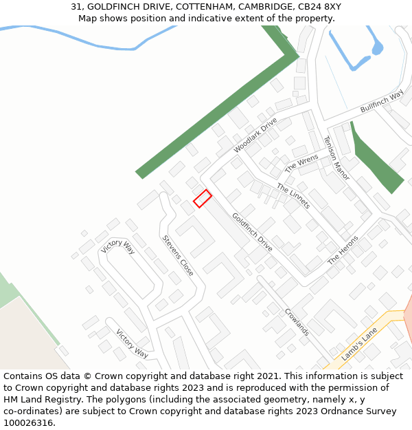31, GOLDFINCH DRIVE, COTTENHAM, CAMBRIDGE, CB24 8XY: Location map and indicative extent of plot