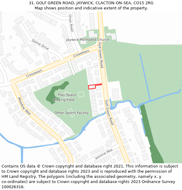 31, GOLF GREEN ROAD, JAYWICK, CLACTON-ON-SEA, CO15 2RG: Location map and indicative extent of plot