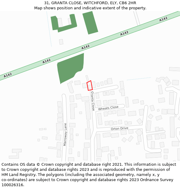 31, GRANTA CLOSE, WITCHFORD, ELY, CB6 2HR: Location map and indicative extent of plot