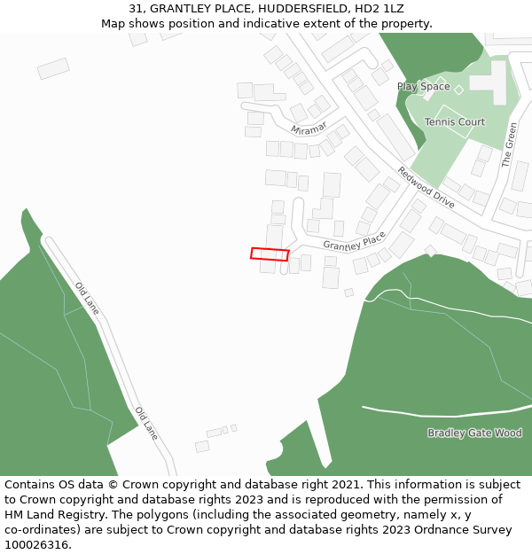 31, GRANTLEY PLACE, HUDDERSFIELD, HD2 1LZ: Location map and indicative extent of plot