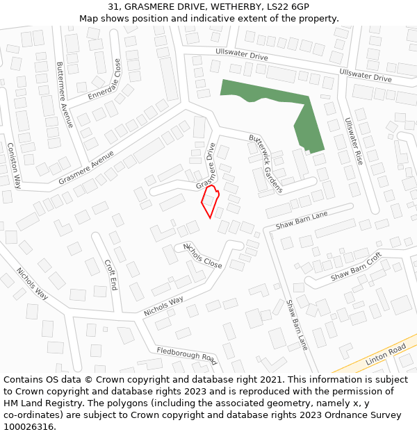 31, GRASMERE DRIVE, WETHERBY, LS22 6GP: Location map and indicative extent of plot
