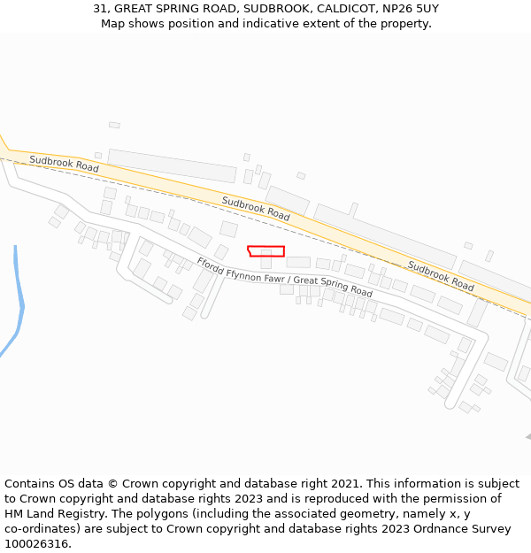 31, GREAT SPRING ROAD, SUDBROOK, CALDICOT, NP26 5UY: Location map and indicative extent of plot