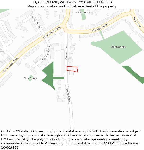 31, GREEN LANE, WHITWICK, COALVILLE, LE67 5ED: Location map and indicative extent of plot