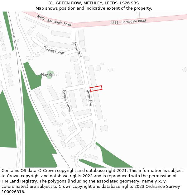 31, GREEN ROW, METHLEY, LEEDS, LS26 9BS: Location map and indicative extent of plot
